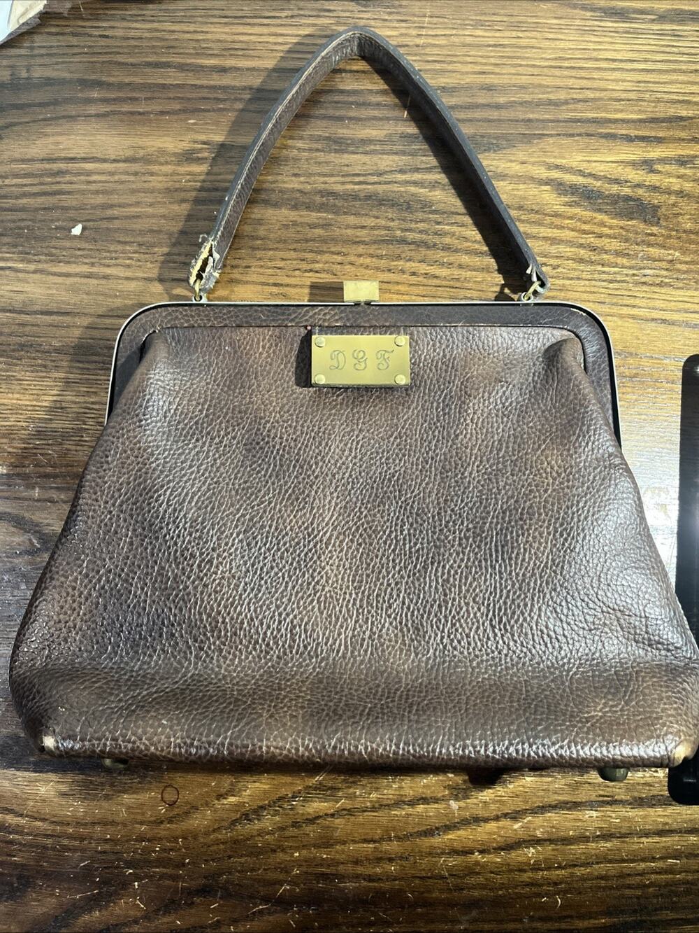Vintage Roger Van S Brown Leather Center Clasp Handbag Purse